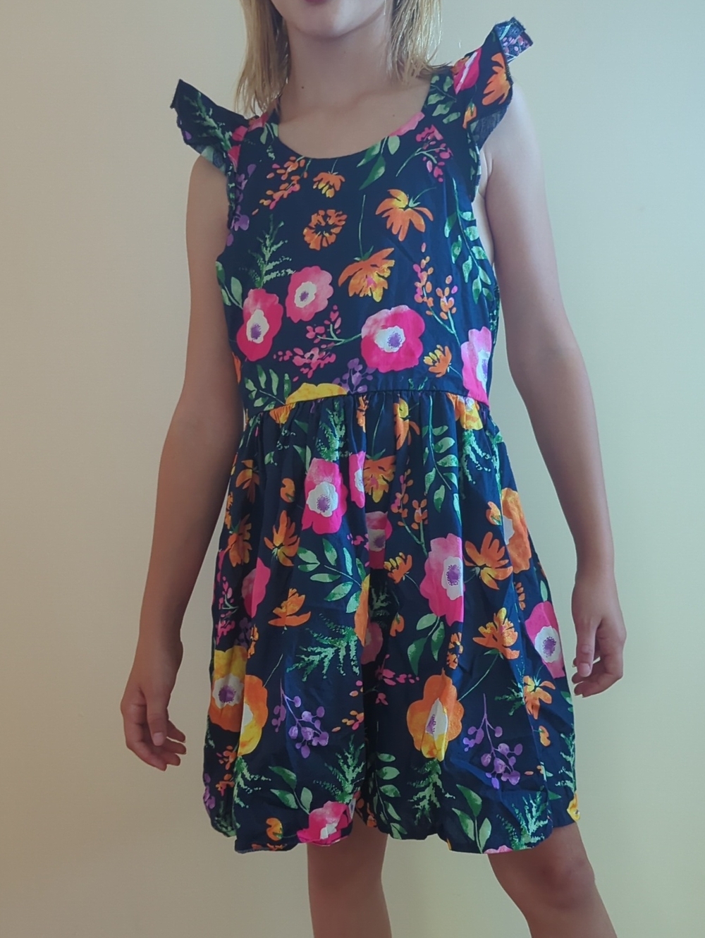 Floral Kids Dress with Pink and Orange Accents